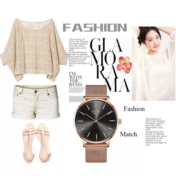 Rose Gold Mesh Stainless Steel Watch Top Brand - Picture 3 of 15